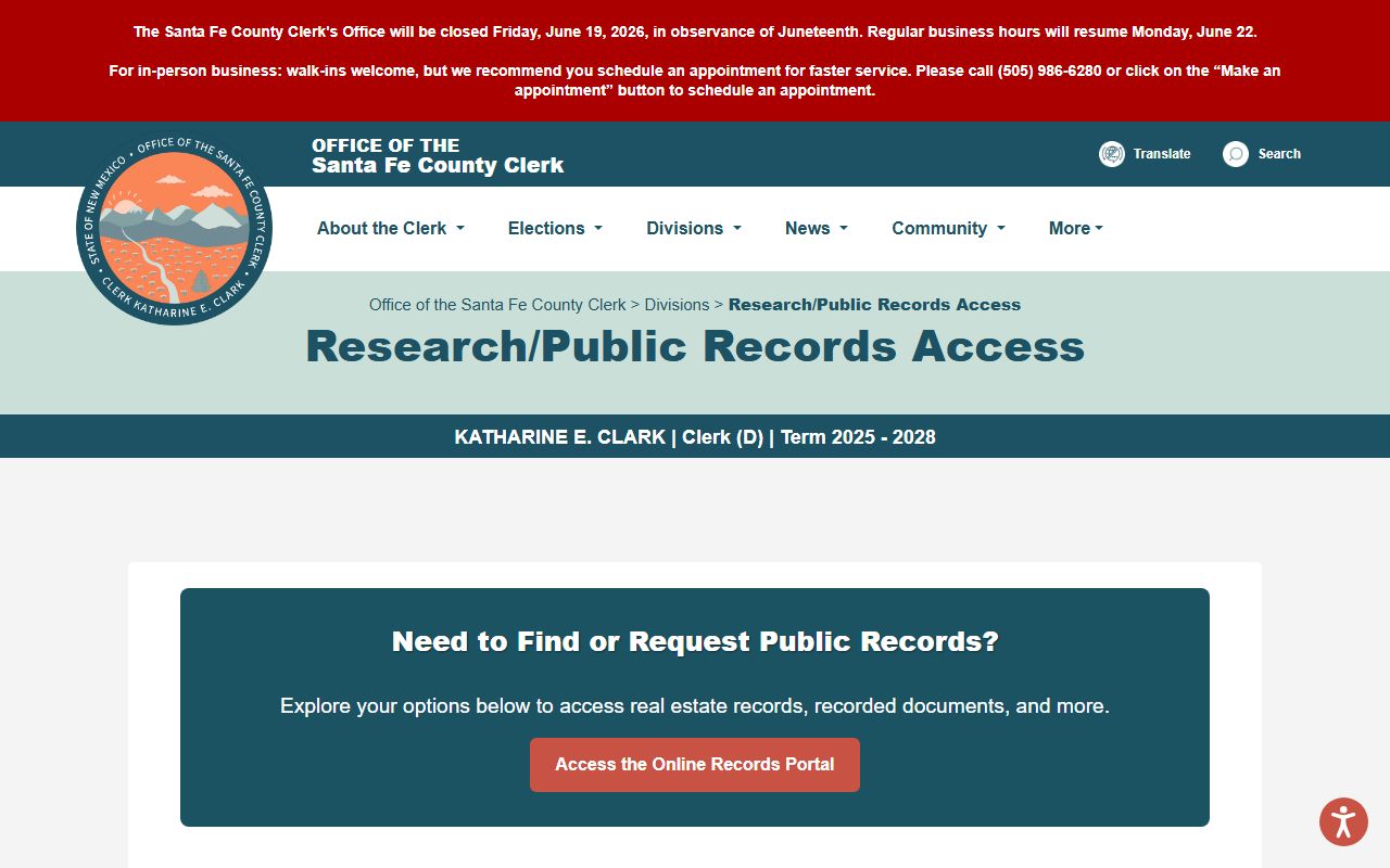 Santa Fe County Court Clerk records split from County Clerk research