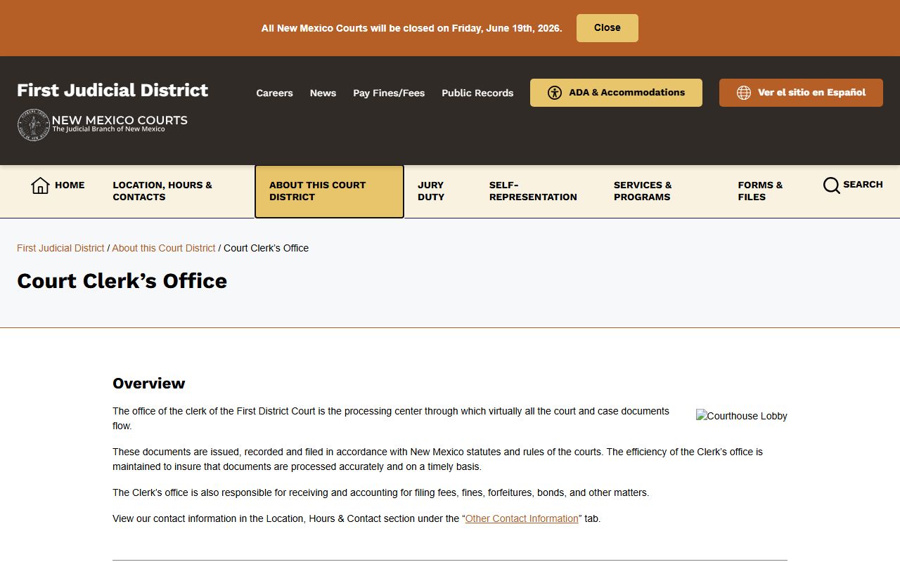 Santa Fe County Court Clerk records office page