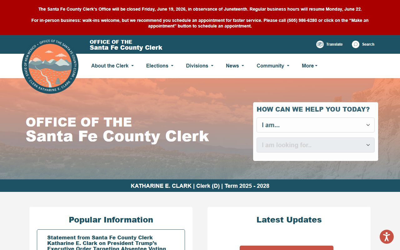 Santa Fe County Court Clerk records County Clerk services page