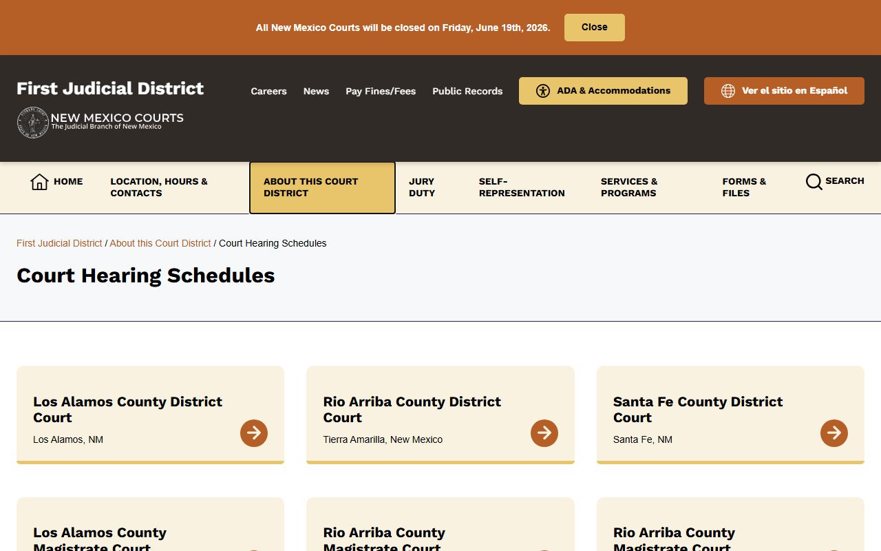 Santa Fe County court dockets First Judicial District docket page