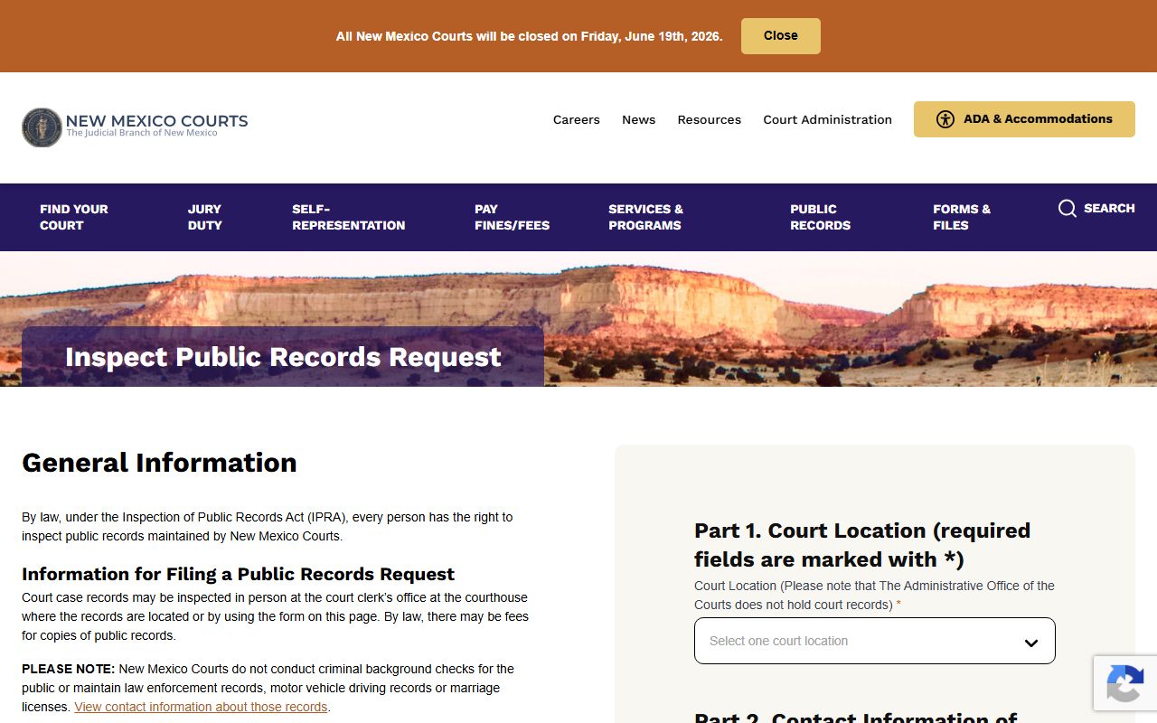 Santa Fe County court records New Mexico Courts IPRA request page