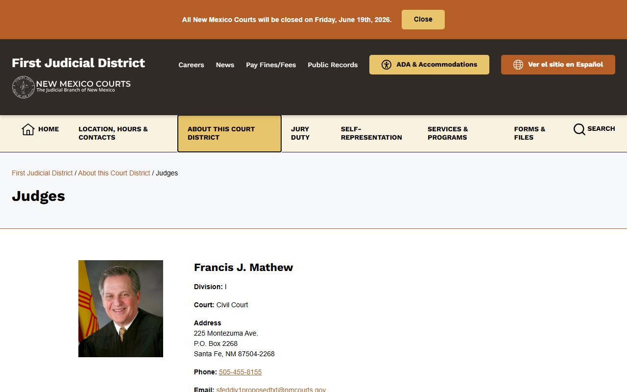 Santa Fe County District Court judge roster and divisions