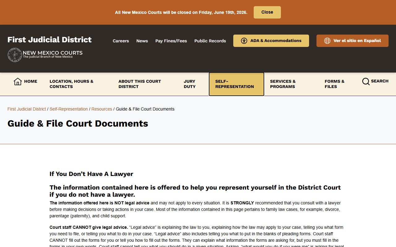 Santa Fe County court records filing guide and sample caption