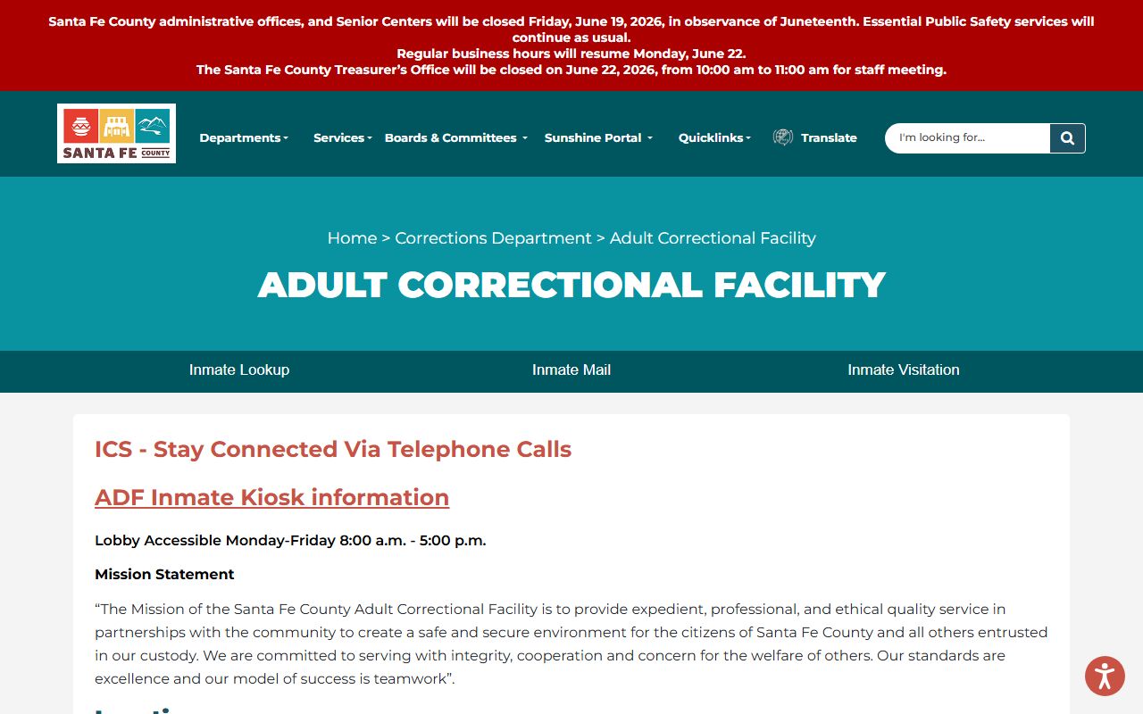 Santa Fe County court records Adult Correctional Facility information