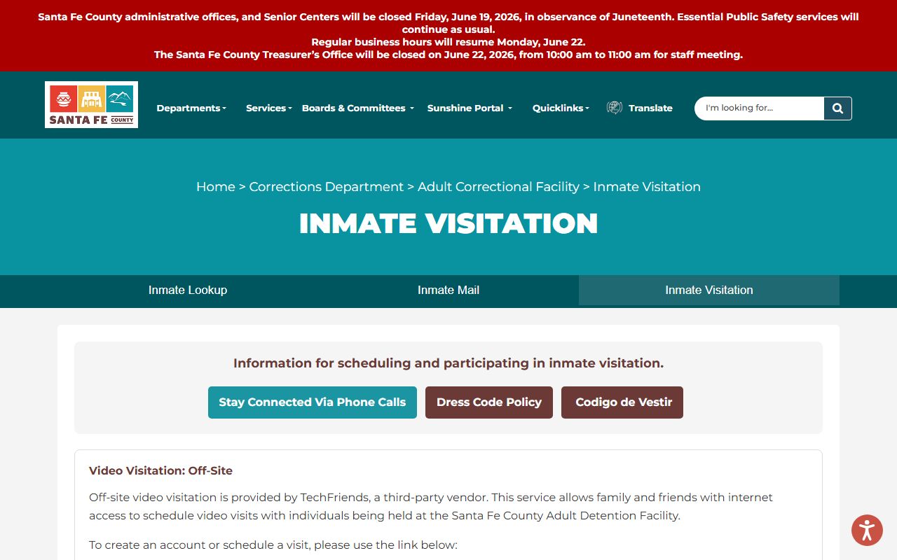 Santa Fe County inmate records video visitation source