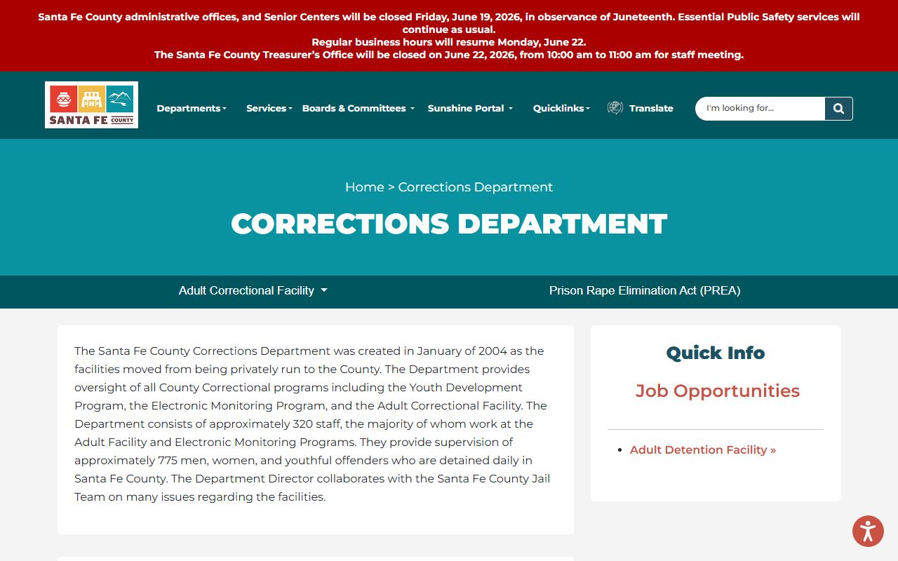 Santa Fe County inmate records Corrections Department source