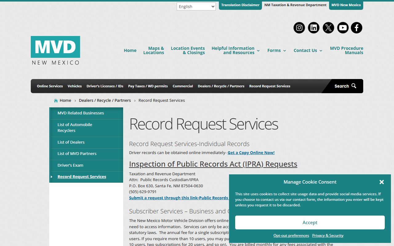Santa Fe County traffic court records MVD data access source